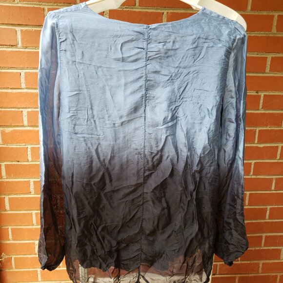 EUC LE MARAIS PARIS Pure Crinkle Silk Layered Ombre Blouse luminous blue (M) - Picture 4 of 4